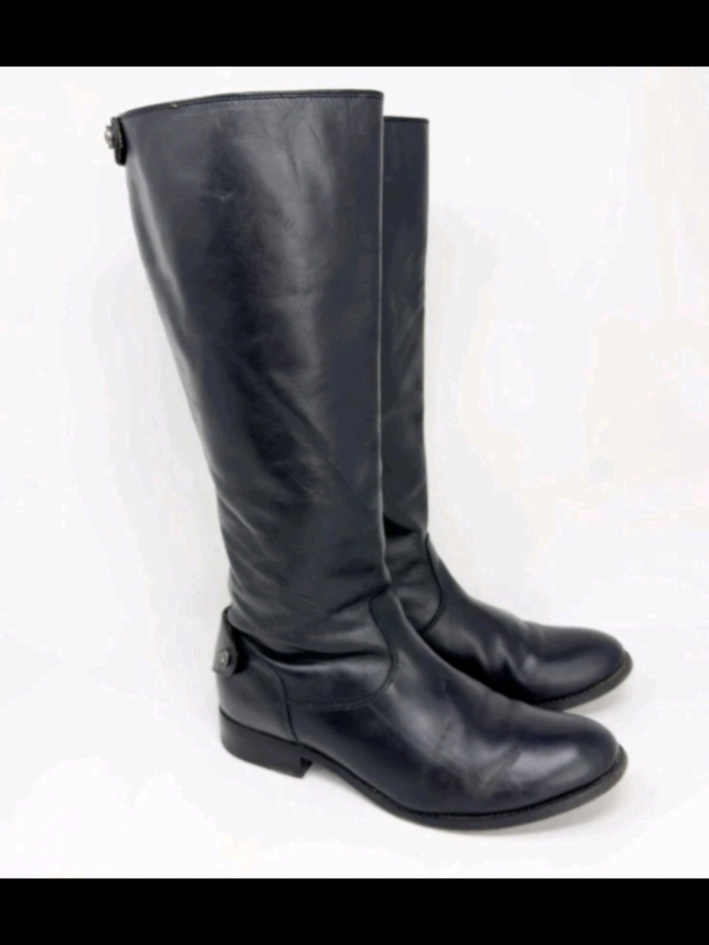 Frye Melissa Back Zip Zipper Button Tall Black Leather Riding Boots Size 8